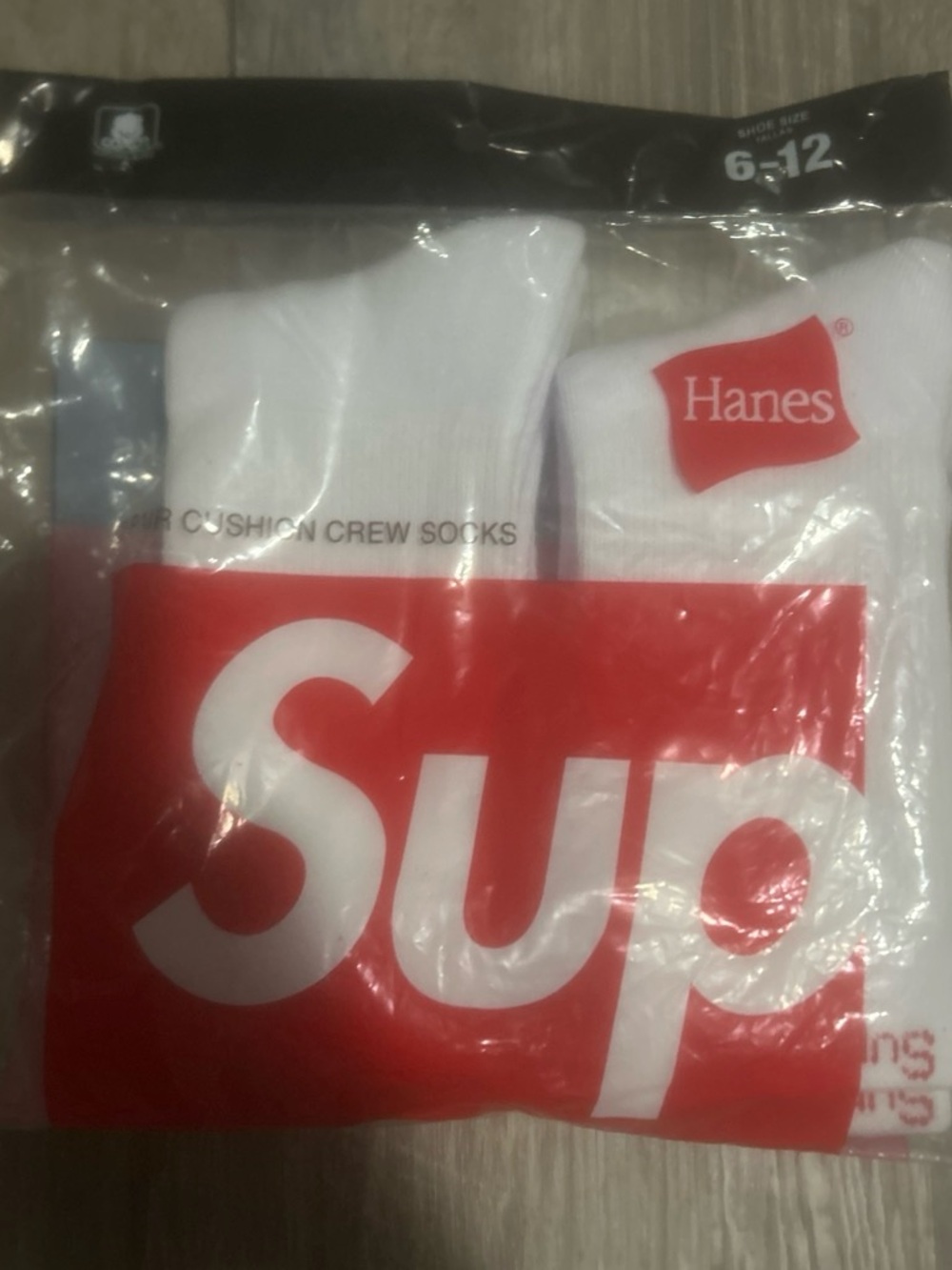 Supreme White Crew Socks with Red Logo Panel